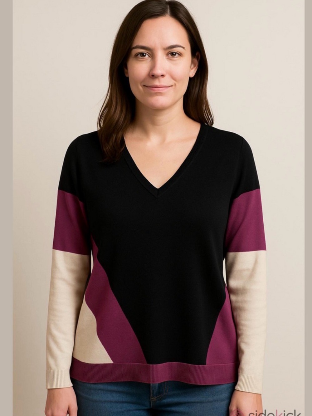 Lane Bryant Wool Blend Color-block Sweater Purple Black & Cream Size 18